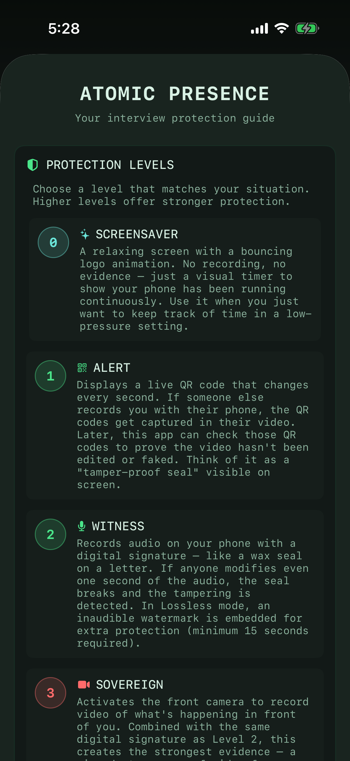 Atomic Presence info screen