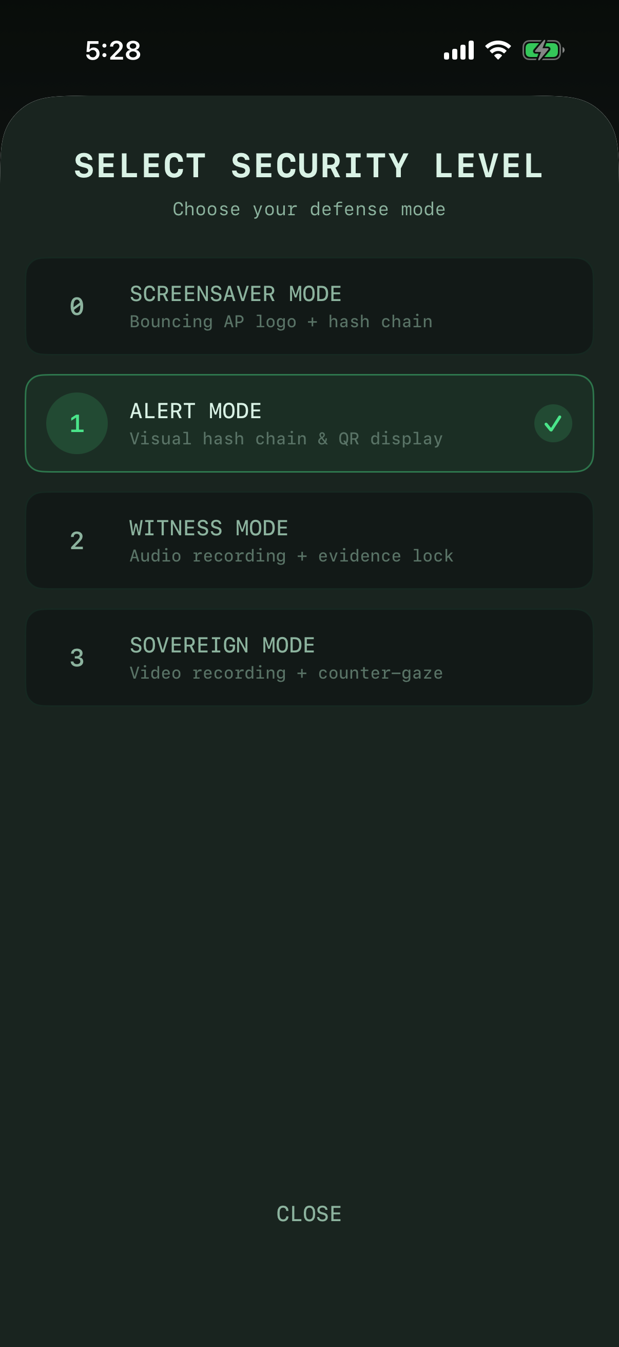 Atomic Presence protection level selector