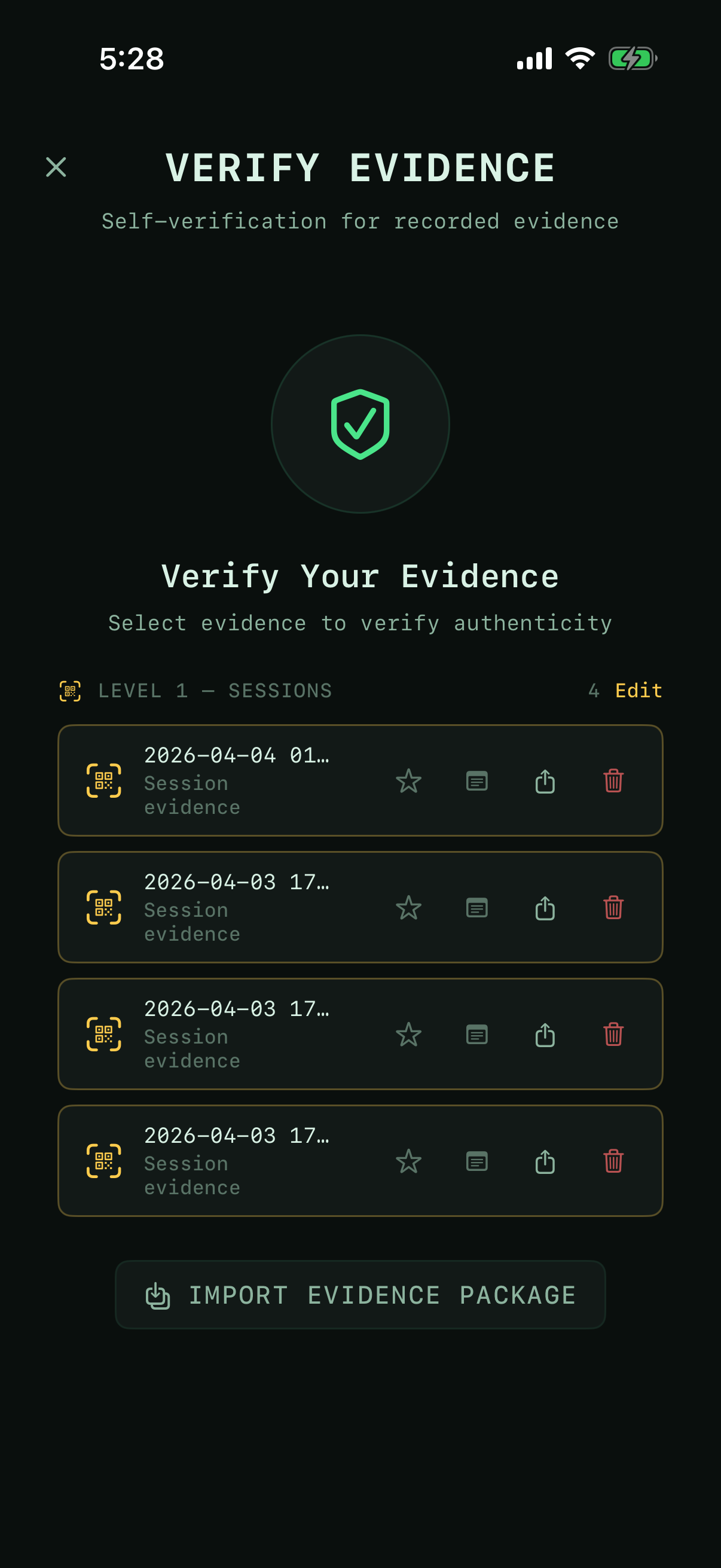 Atomic Presence verification screen